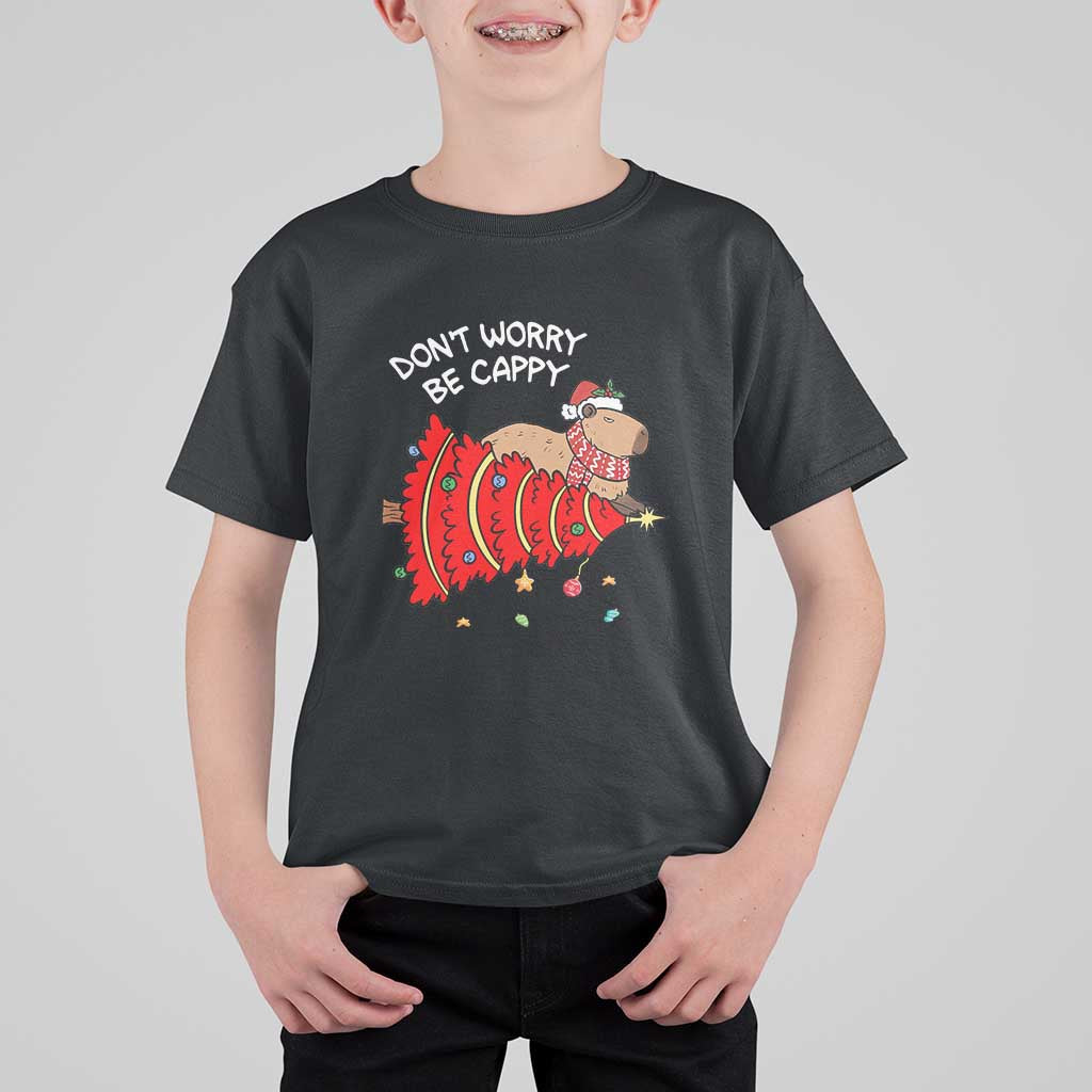 Funny Capybara Christmas T Shirt For Kid Don't Worry Be Capy - Wonder Print Shop