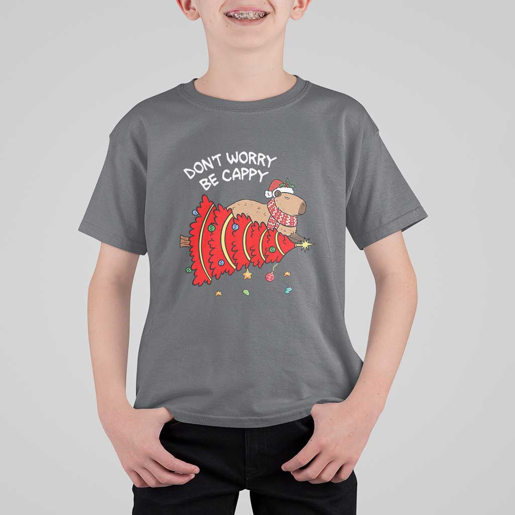 Funny Capybara Christmas T Shirt For Kid Don't Worry Be Capy - Wonder Print Shop