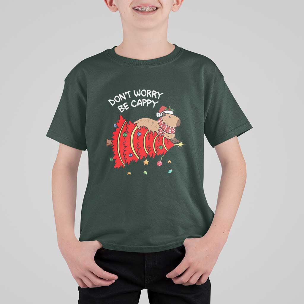 Funny Capybara Christmas T Shirt For Kid Don't Worry Be Capy - Wonder Print Shop