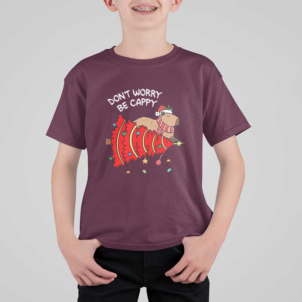 Funny Capybara Christmas T Shirt For Kid Don't Worry Be Capy - Wonder Print Shop