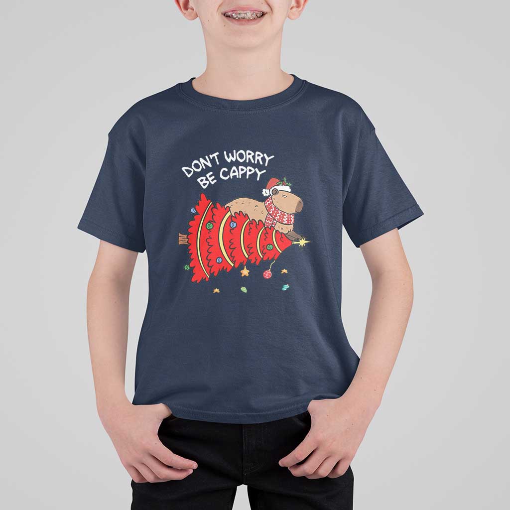 Funny Capybara Christmas T Shirt For Kid Don't Worry Be Capy - Wonder Print Shop