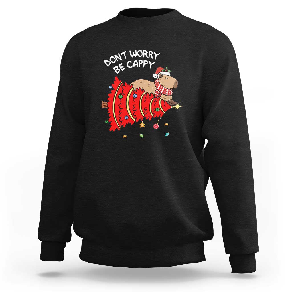 Funny Capybara Christmas Sweatshirt Don't Worry Be Capy - Wonder Print Shop