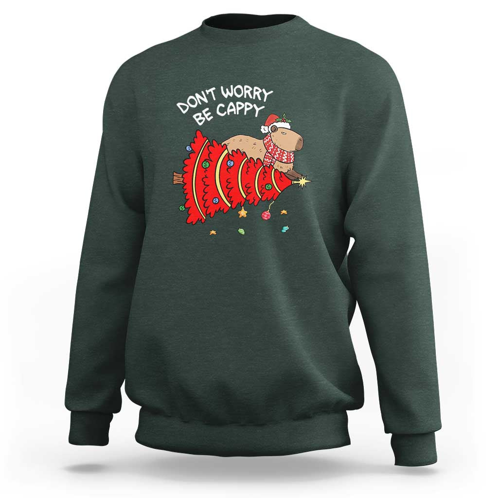 Funny Capybara Christmas Sweatshirt Don't Worry Be Capy - Wonder Print Shop