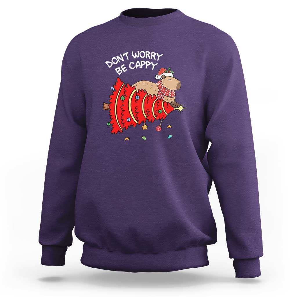Funny Capybara Christmas Sweatshirt Don't Worry Be Capy - Wonder Print Shop