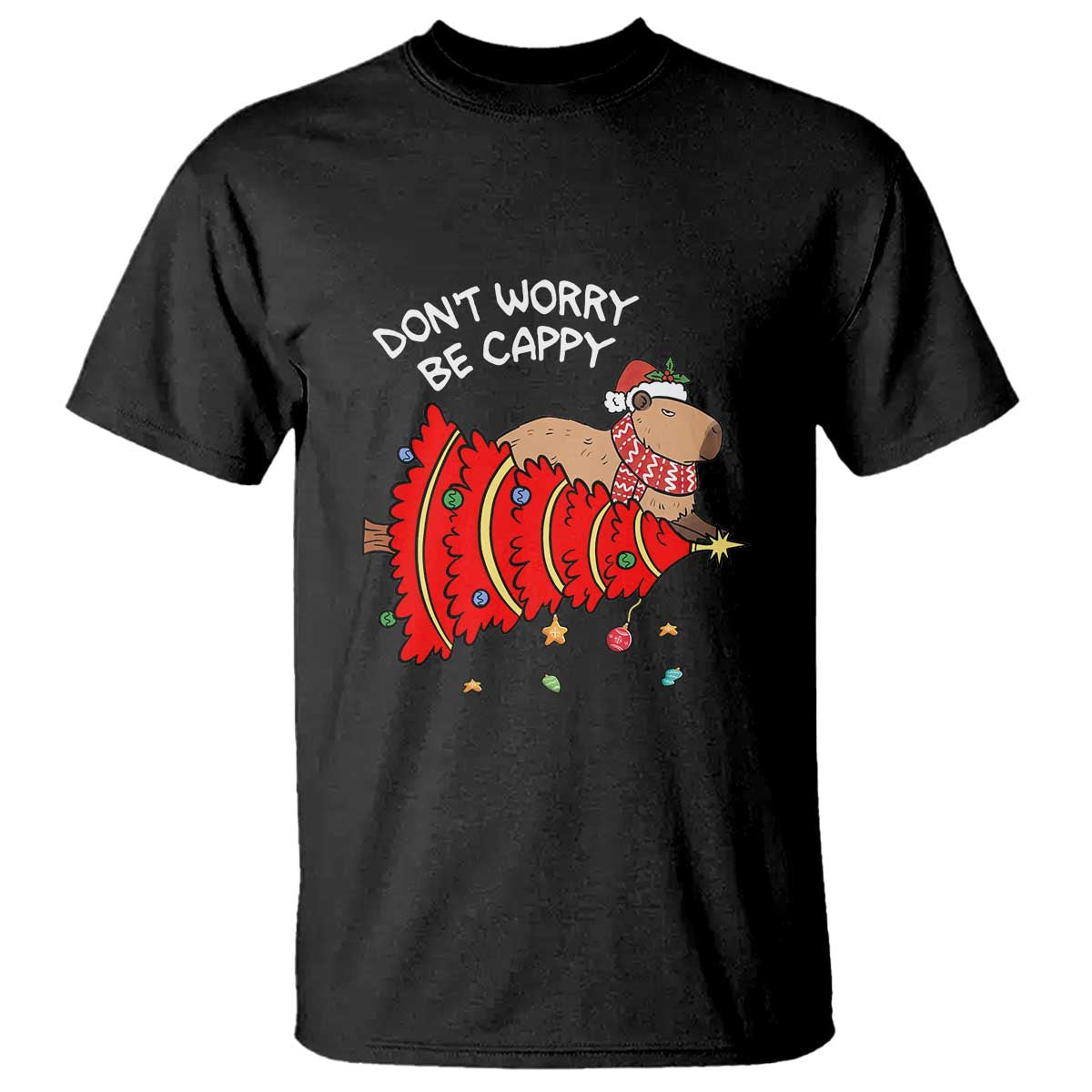 Funny Capybara Christmas T Shirt Don't Worry Be Capy - Wonder Print Shop