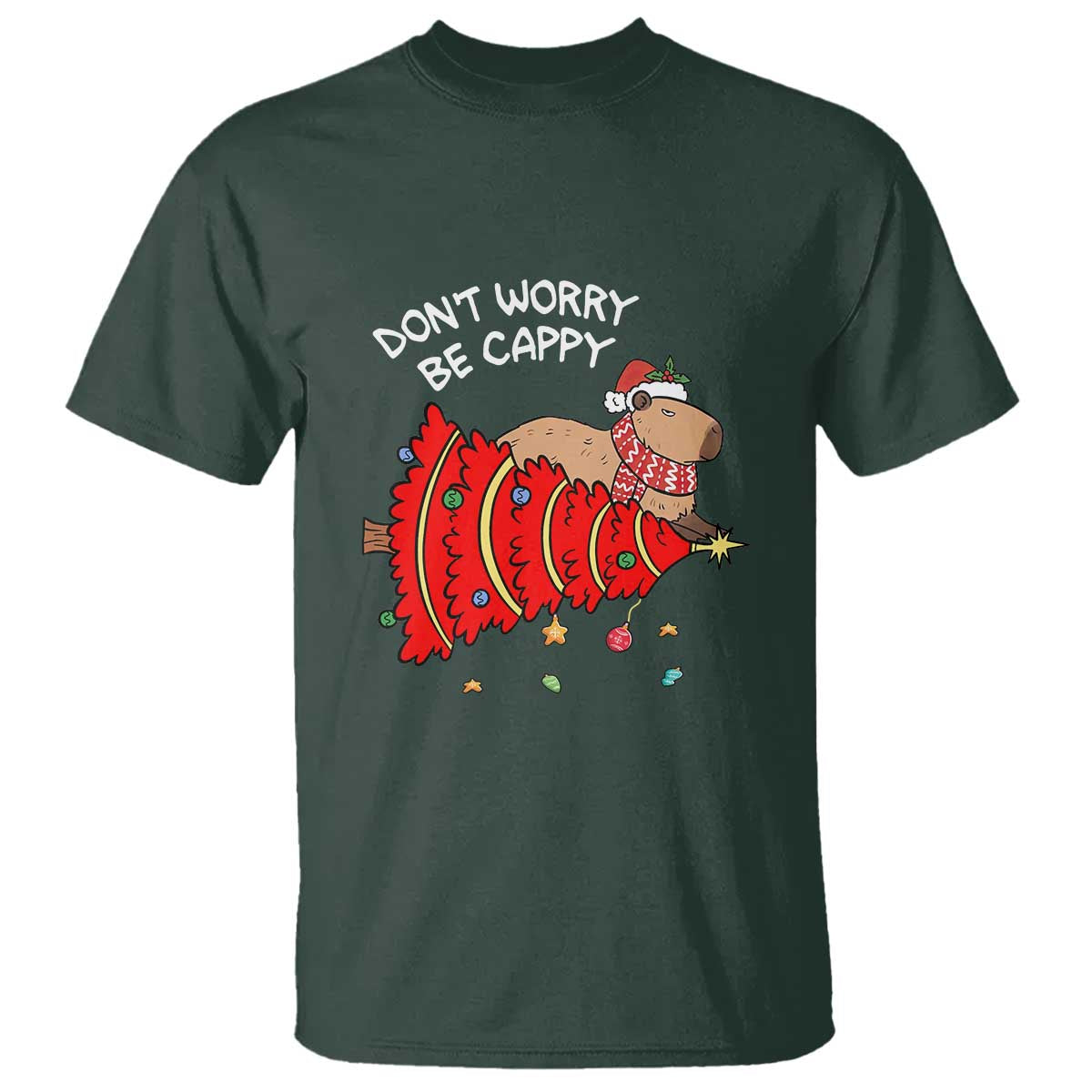 Funny Capybara Christmas T Shirt Don't Worry Be Capy - Wonder Print Shop
