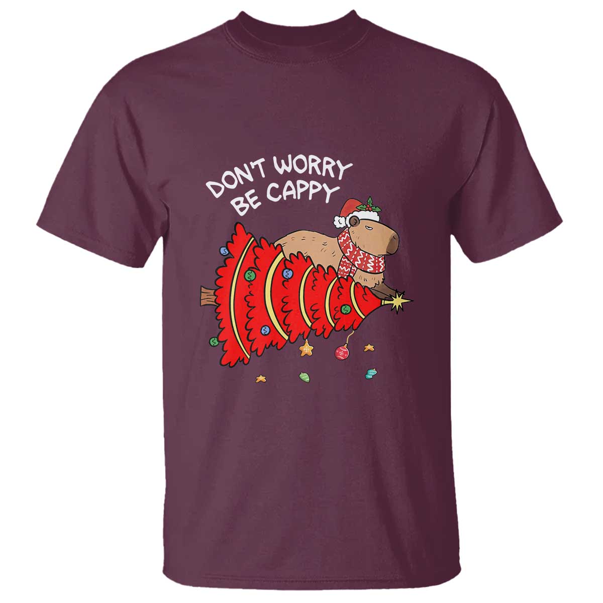 Funny Capybara Christmas T Shirt Don't Worry Be Capy - Wonder Print Shop