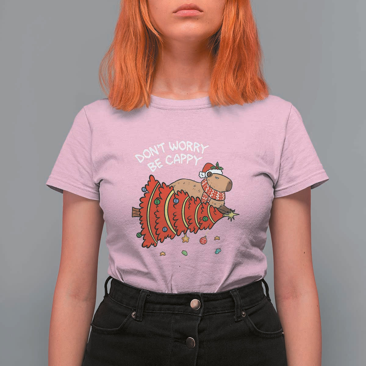 Funny Capybara Christmas T Shirt For Women Don't Worry Be Capy - Wonder Print Shop