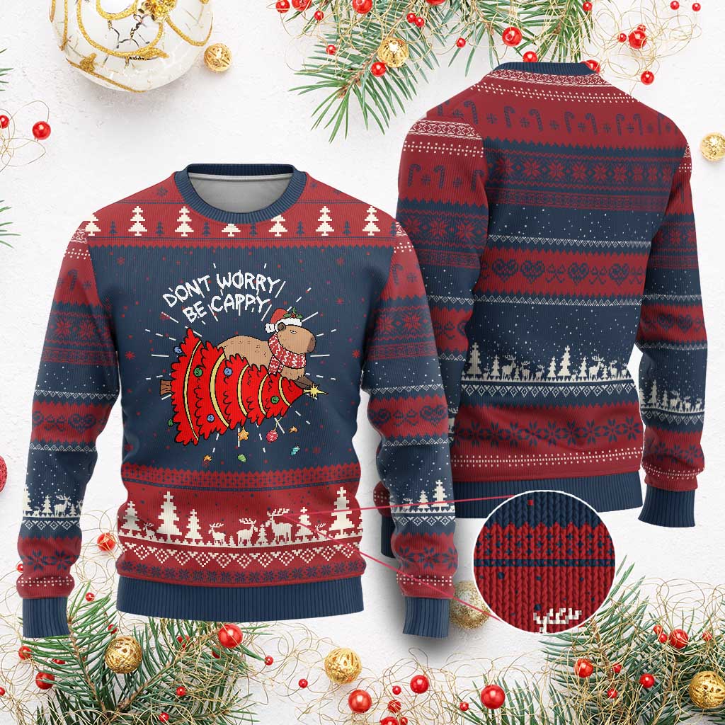 Funny Capybara Xmas Ugly Christmas Sweater Don't Worry Be Capy - Wonder Print Shop