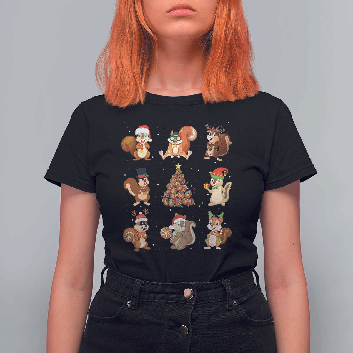 Funny Squirrel Christmas Santa Reindeer T Shirt For Women - Wonder Print Shop