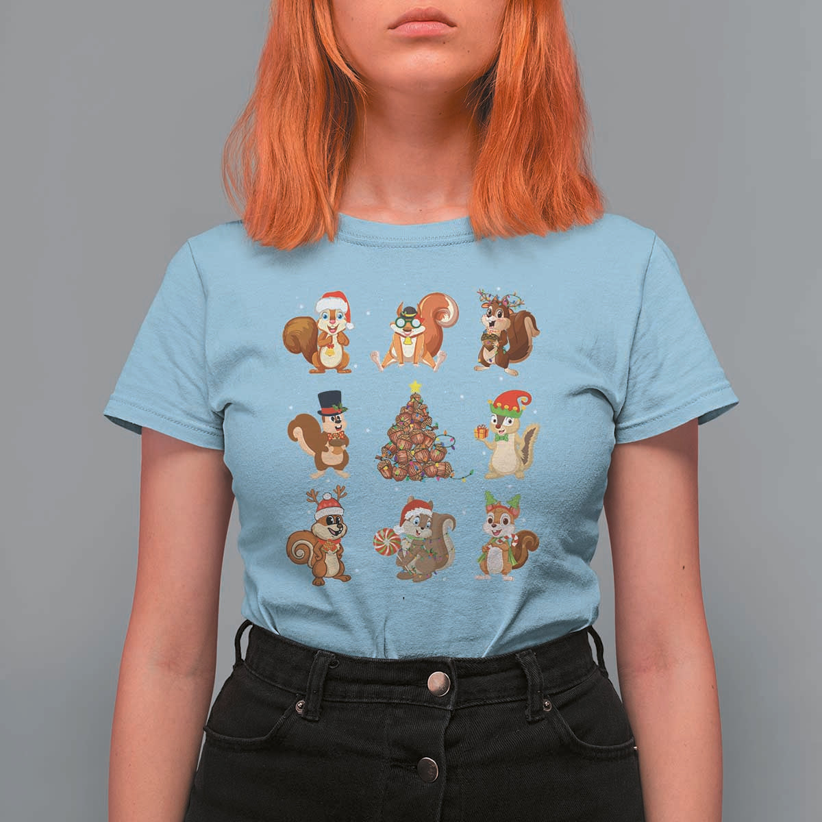 Funny Squirrel Christmas Santa Reindeer T Shirt For Women - Wonder Print Shop