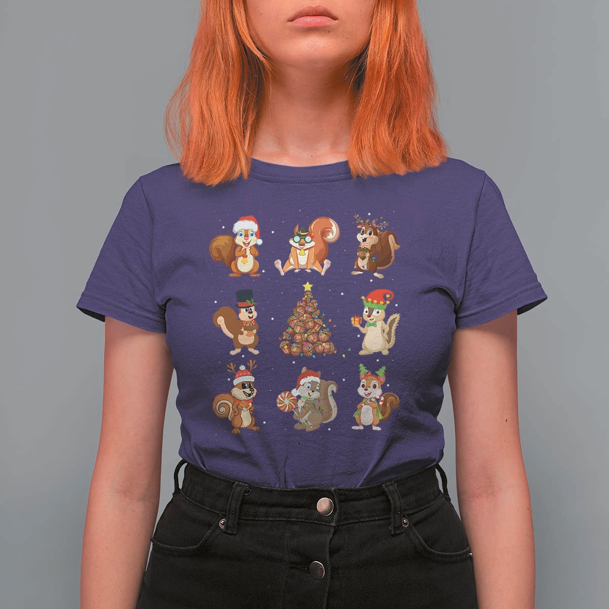 Funny Squirrel Christmas Santa Reindeer T Shirt For Women - Wonder Print Shop