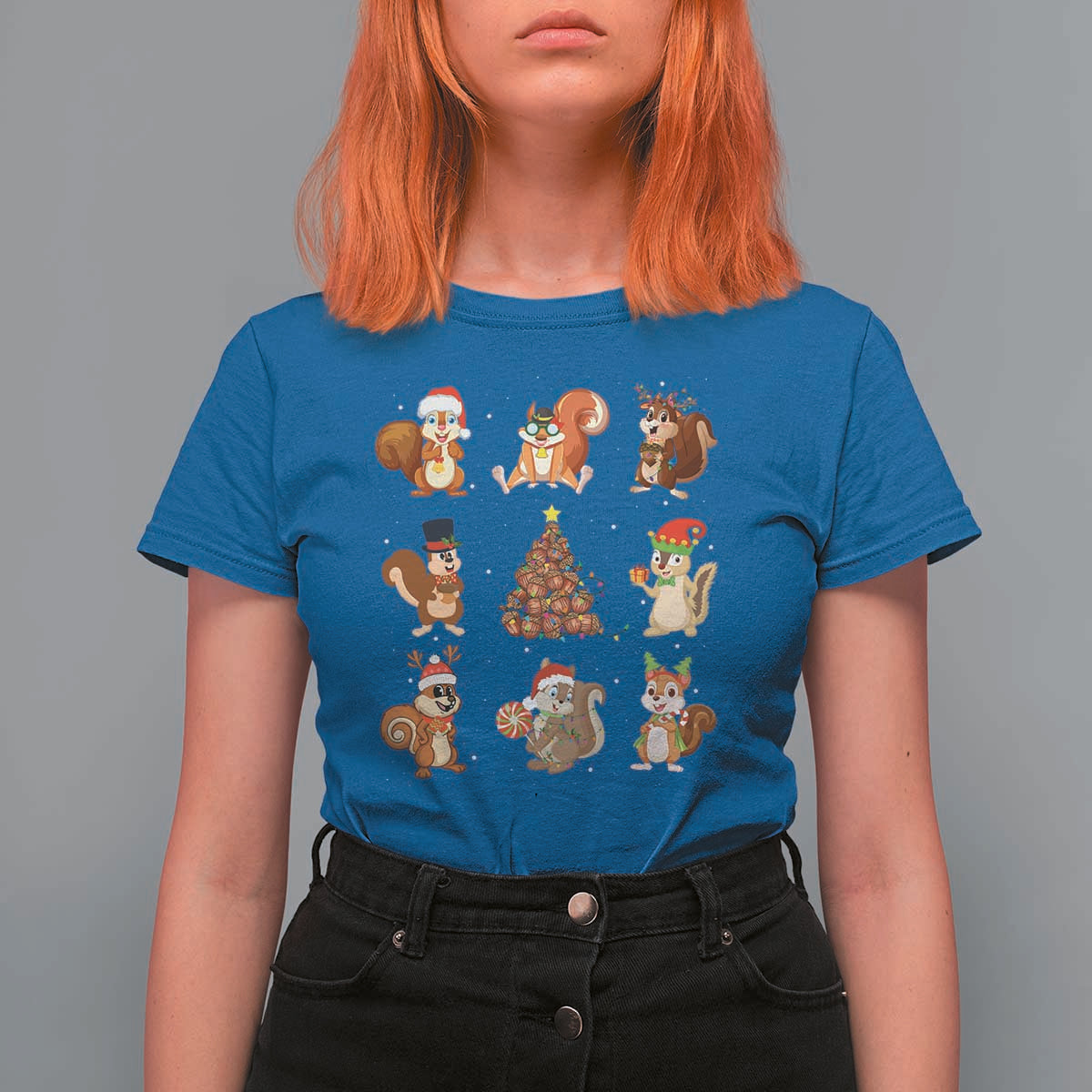 Funny Squirrel Christmas Santa Reindeer T Shirt For Women - Wonder Print Shop