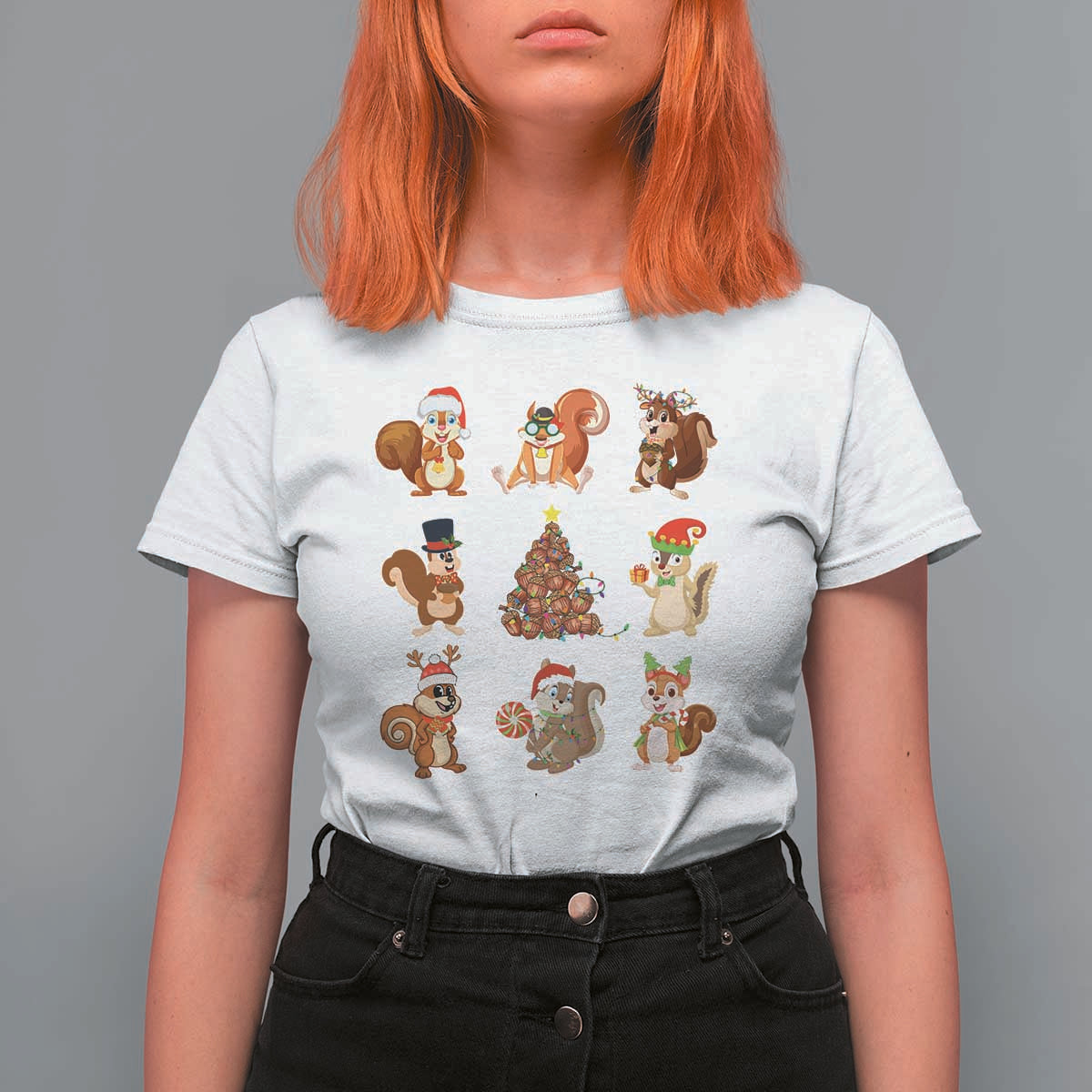 Funny Squirrel Christmas Santa Reindeer T Shirt For Women - Wonder Print Shop