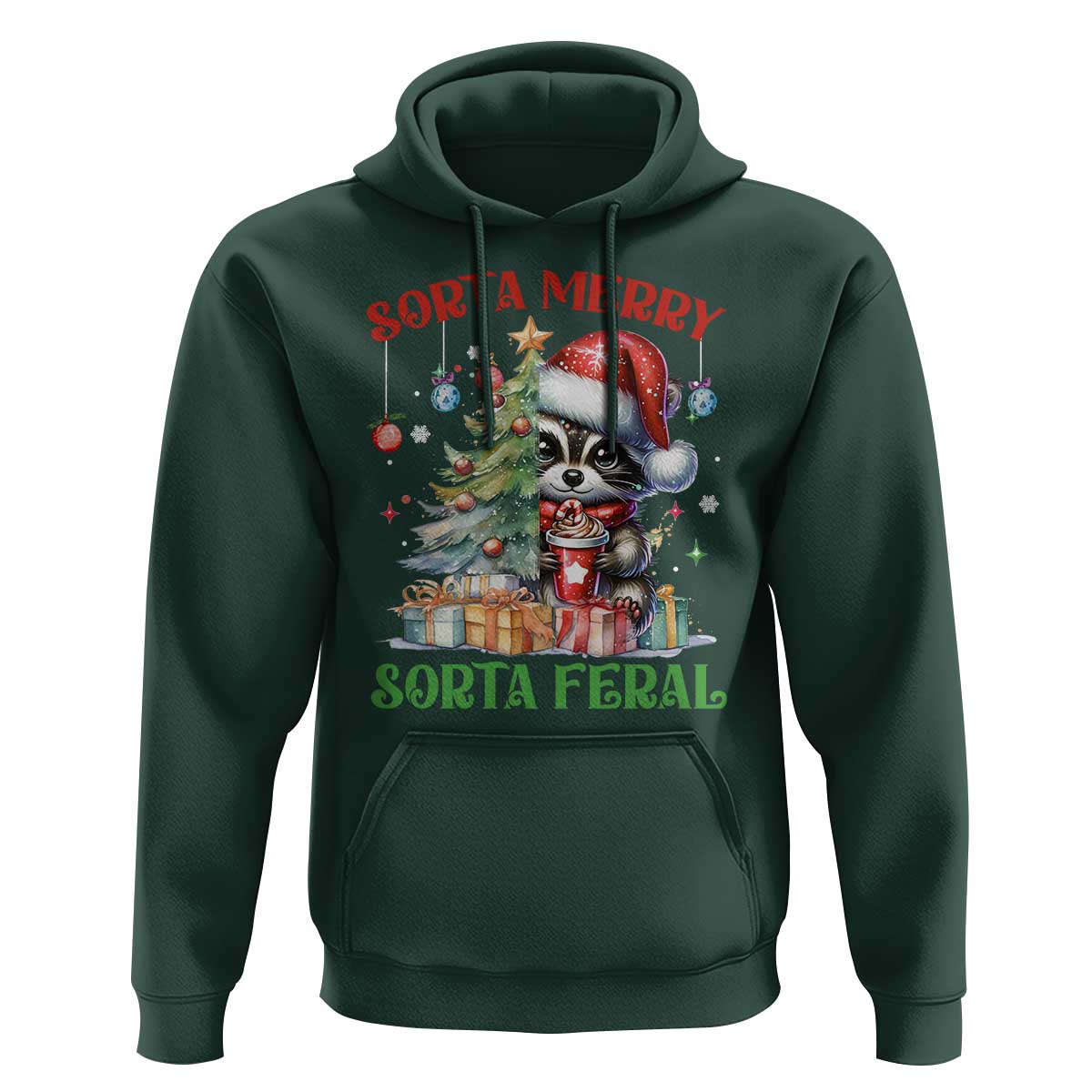 Funny Christmas Raccoon Hoodie Sorta Merry Sorta Feral Merry Trashmas