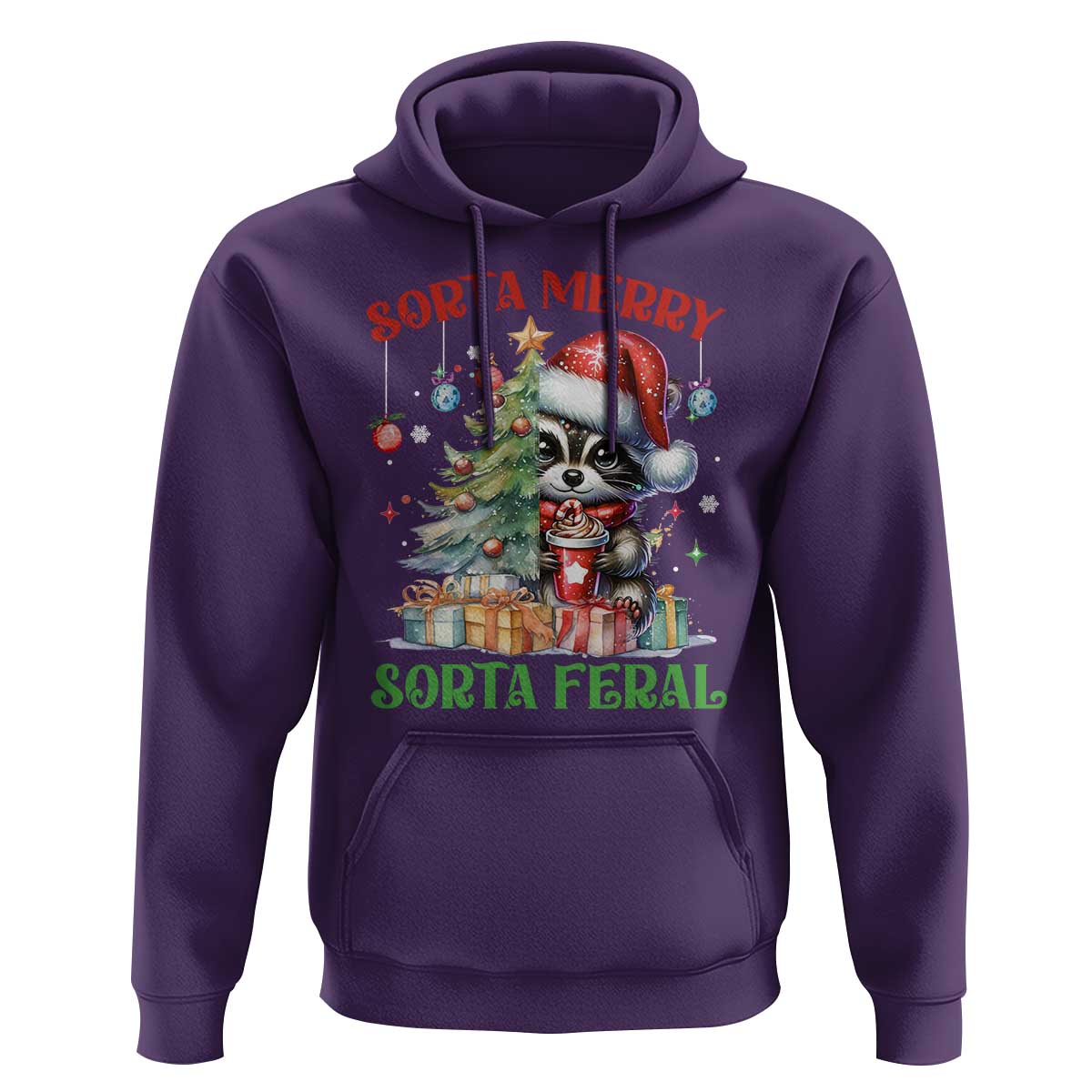 Funny Christmas Raccoon Hoodie Sorta Merry Sorta Feral Merry Trashmas