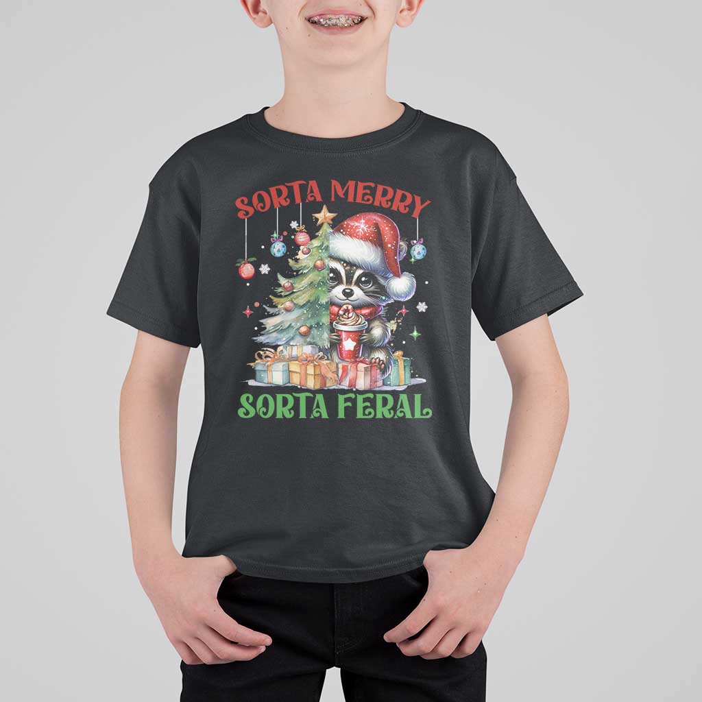 Funny Christmas Raccoon T Shirt For Kid Sorta Merry Sorta Feral Merry Trashmas - Wonder Print Shop