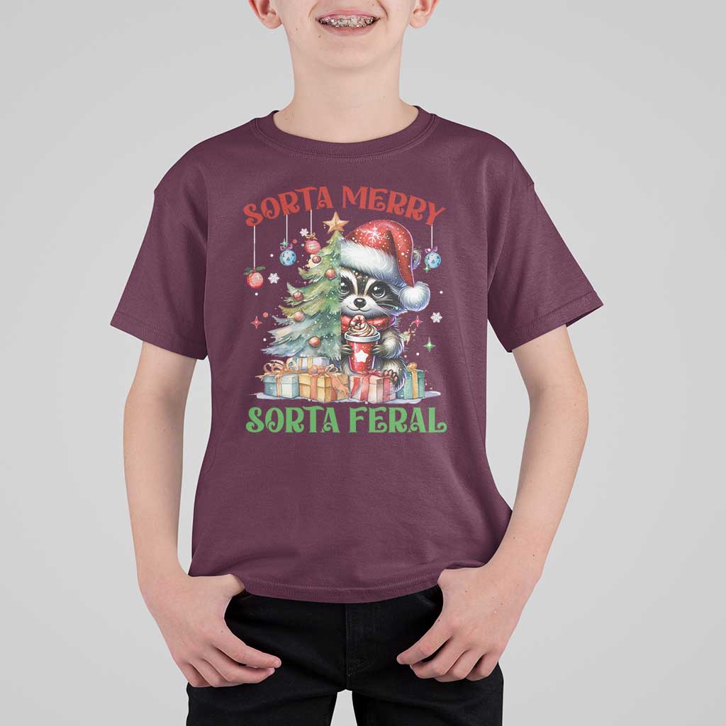 Funny Christmas Raccoon T Shirt For Kid Sorta Merry Sorta Feral Merry Trashmas - Wonder Print Shop