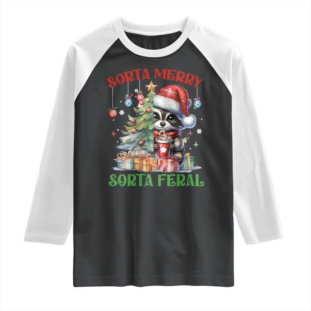 Funny Christmas Raccoon Raglan Shirt Sorta Merry Sorta Feral Merry Trashmas