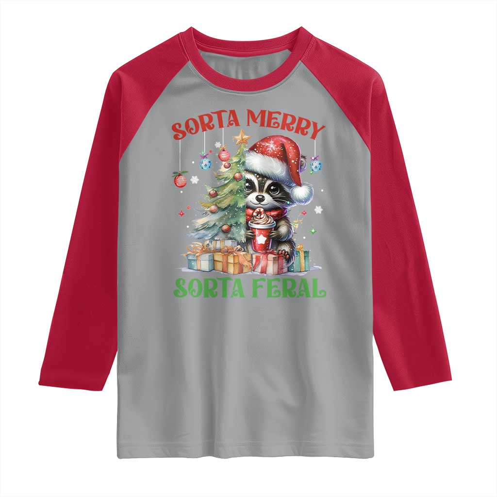 Funny Christmas Raccoon Raglan Shirt Sorta Merry Sorta Feral Merry Trashmas