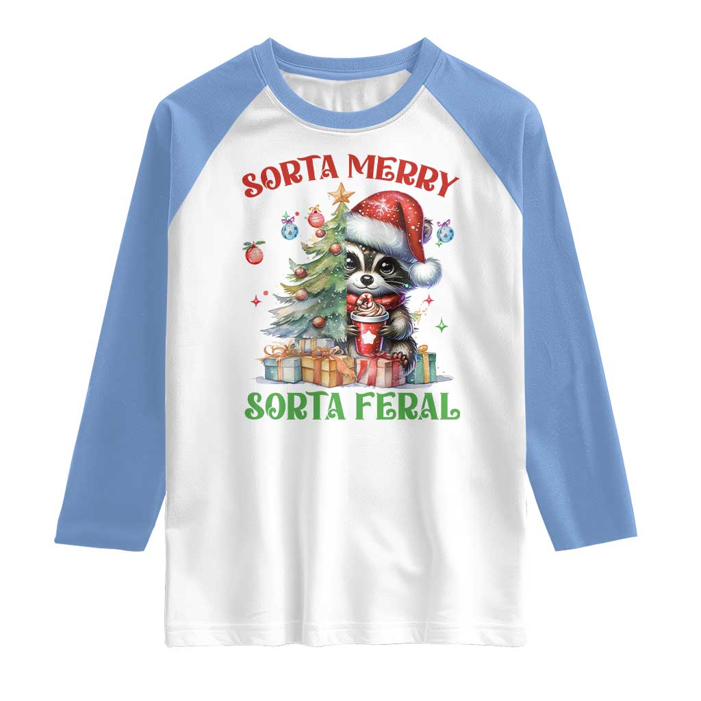 Funny Christmas Raccoon Raglan Shirt Sorta Merry Sorta Feral Merry Trashmas