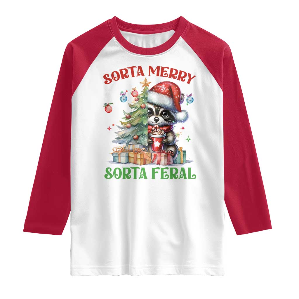 Funny Christmas Raccoon Raglan Shirt Sorta Merry Sorta Feral Merry Trashmas