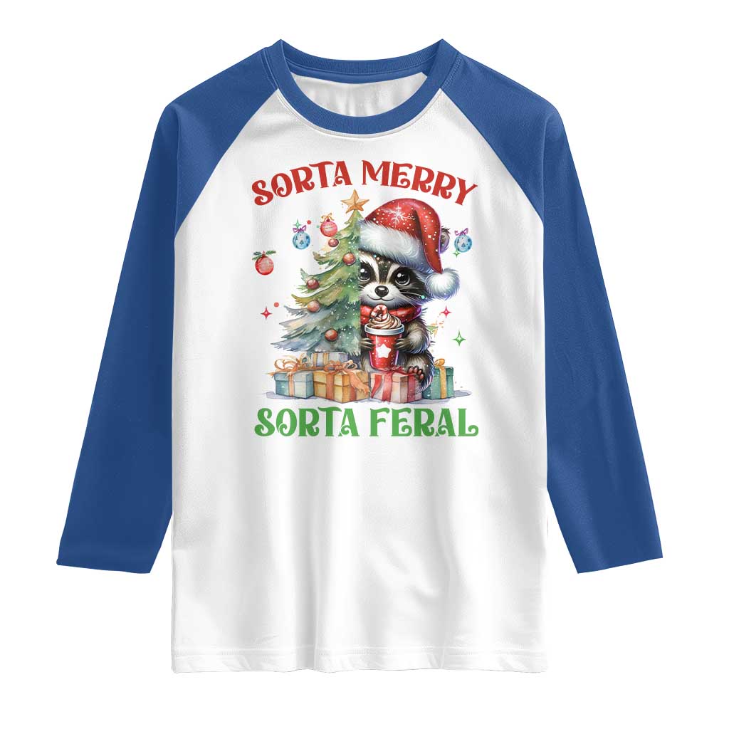 Funny Christmas Raccoon Raglan Shirt Sorta Merry Sorta Feral Merry Trashmas