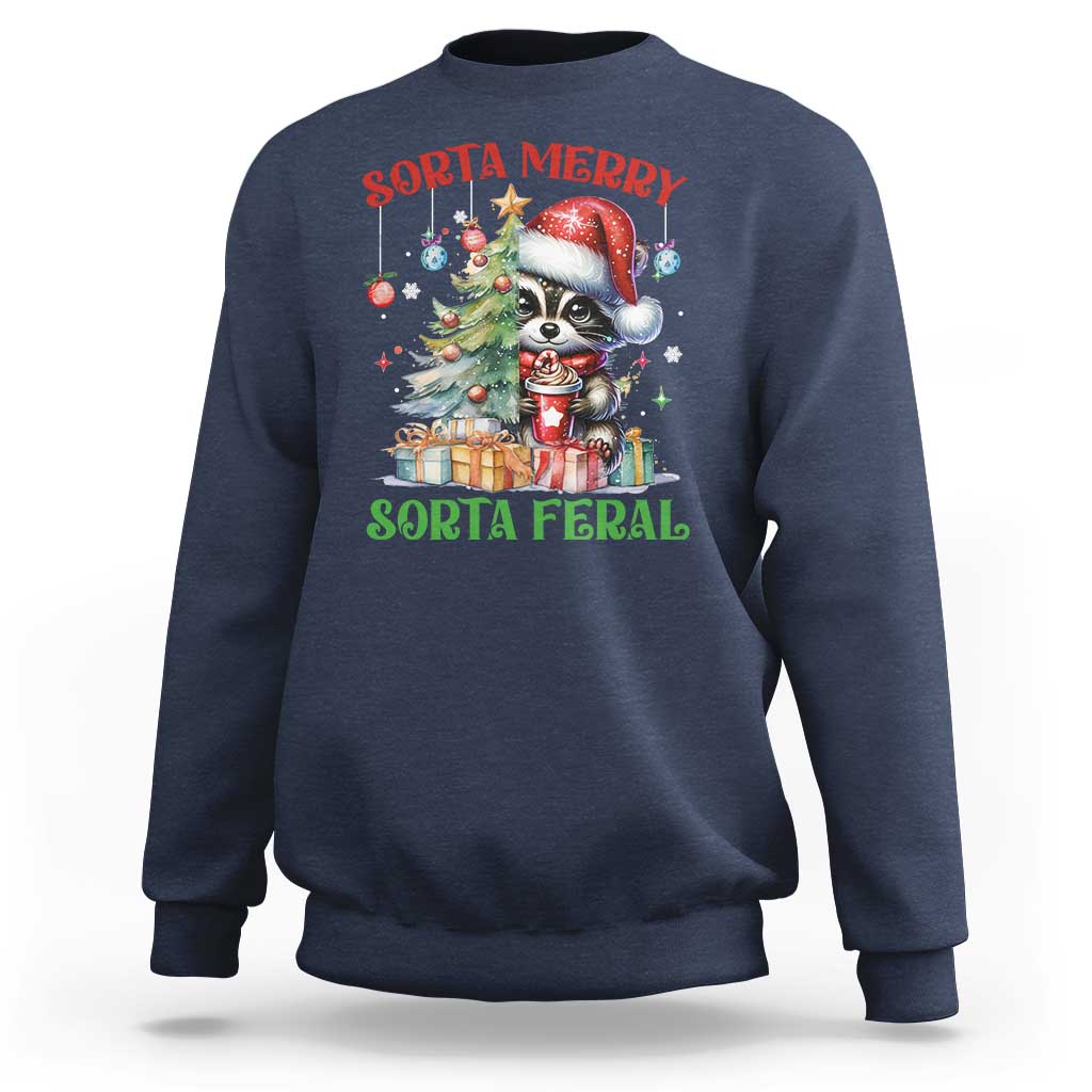 Funny Christmas Raccoon Sweatshirt Sorta Merry Sorta Feral Merry Trashmas - Wonder Print Shop