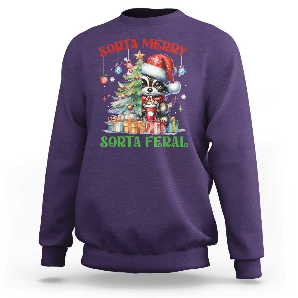Funny Christmas Raccoon Sweatshirt Sorta Merry Sorta Feral Merry Trashmas - Wonder Print Shop