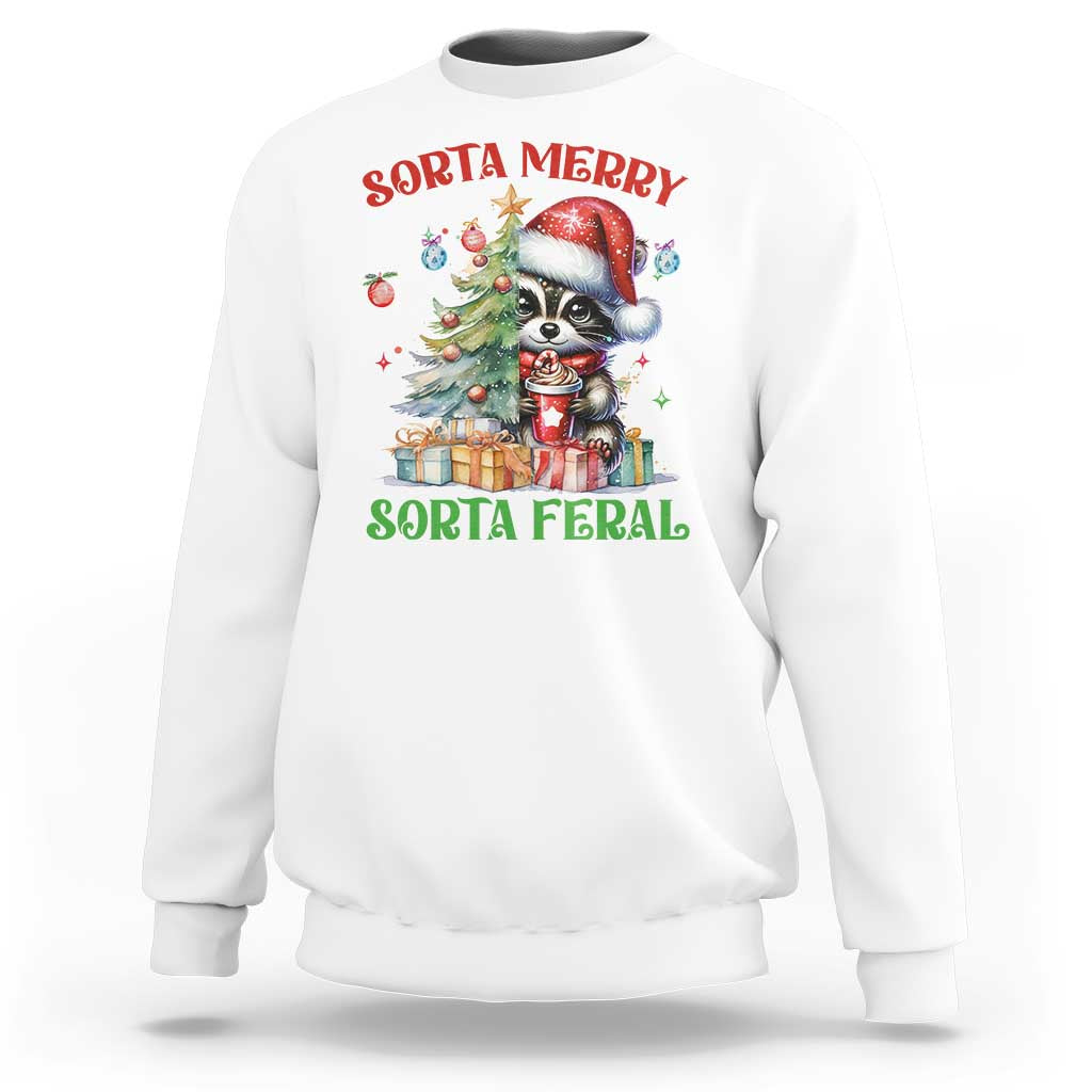 Funny Christmas Raccoon Sweatshirt Sorta Merry Sorta Feral Merry Trashmas - Wonder Print Shop
