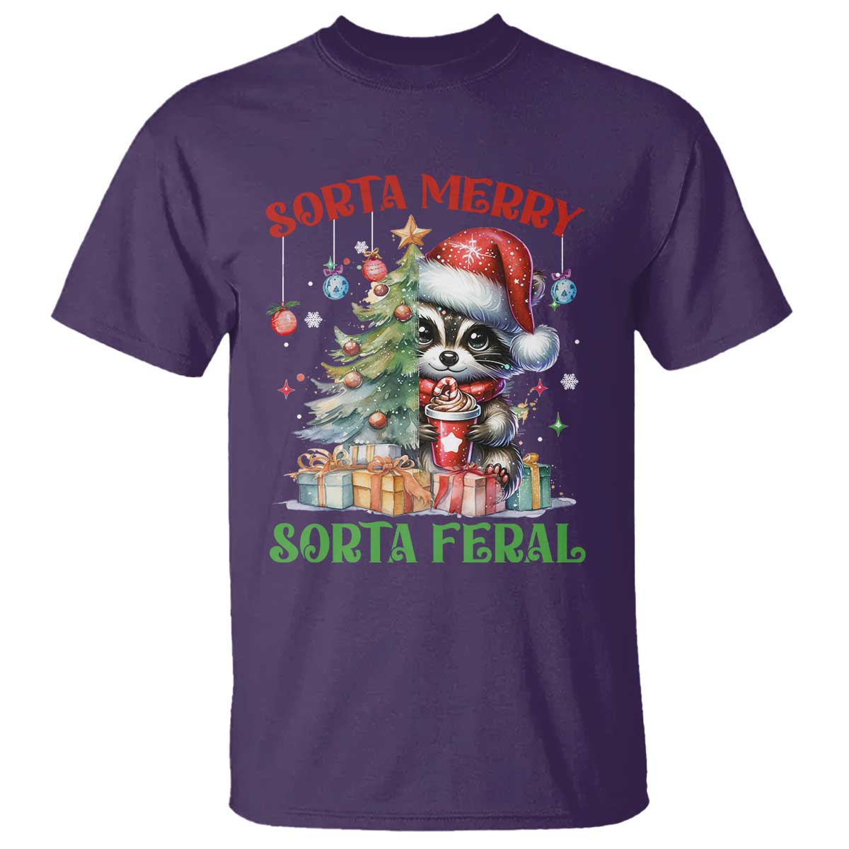 Funny Christmas Raccoon T Shirt Sorta Merry Sorta Feral Merry Trashmas - Wonder Print Shop