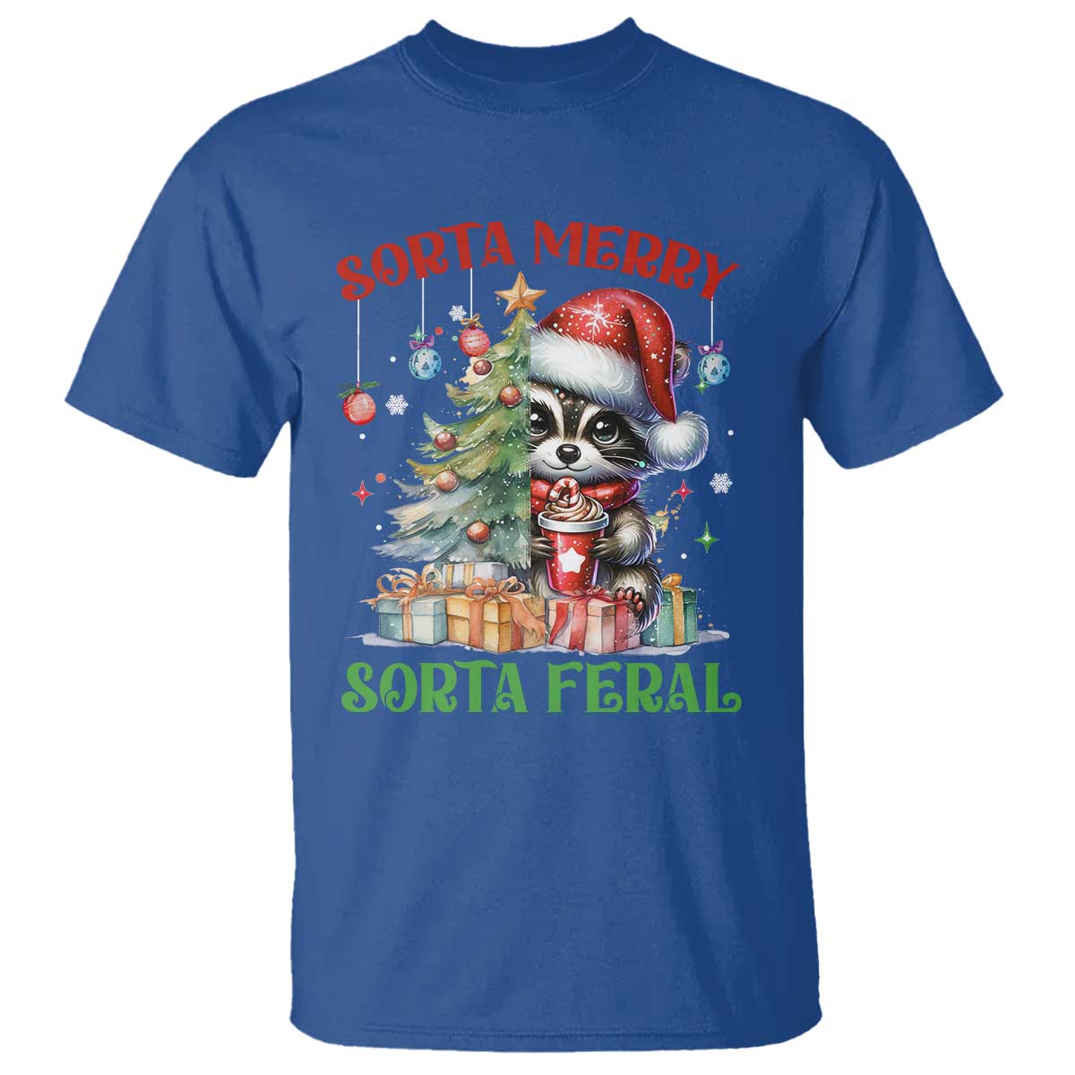 Funny Christmas Raccoon T Shirt Sorta Merry Sorta Feral Merry Trashmas - Wonder Print Shop