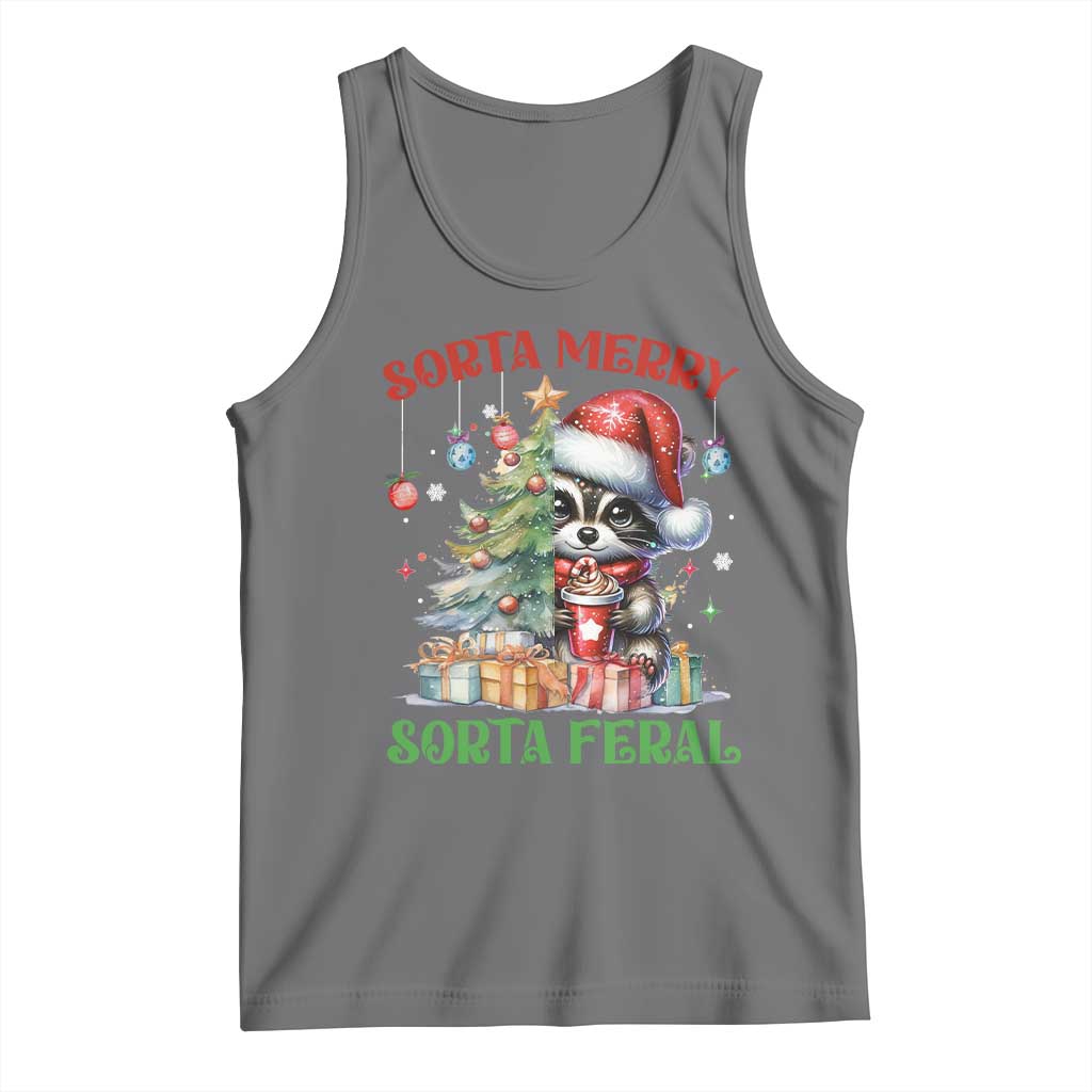 Funny Christmas Raccoon Tank Top Sorta Merry Sorta Feral Merry Trashmas