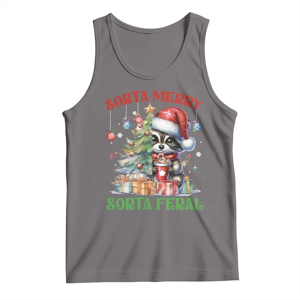 Funny Christmas Raccoon Tank Top Sorta Merry Sorta Feral Merry Trashmas