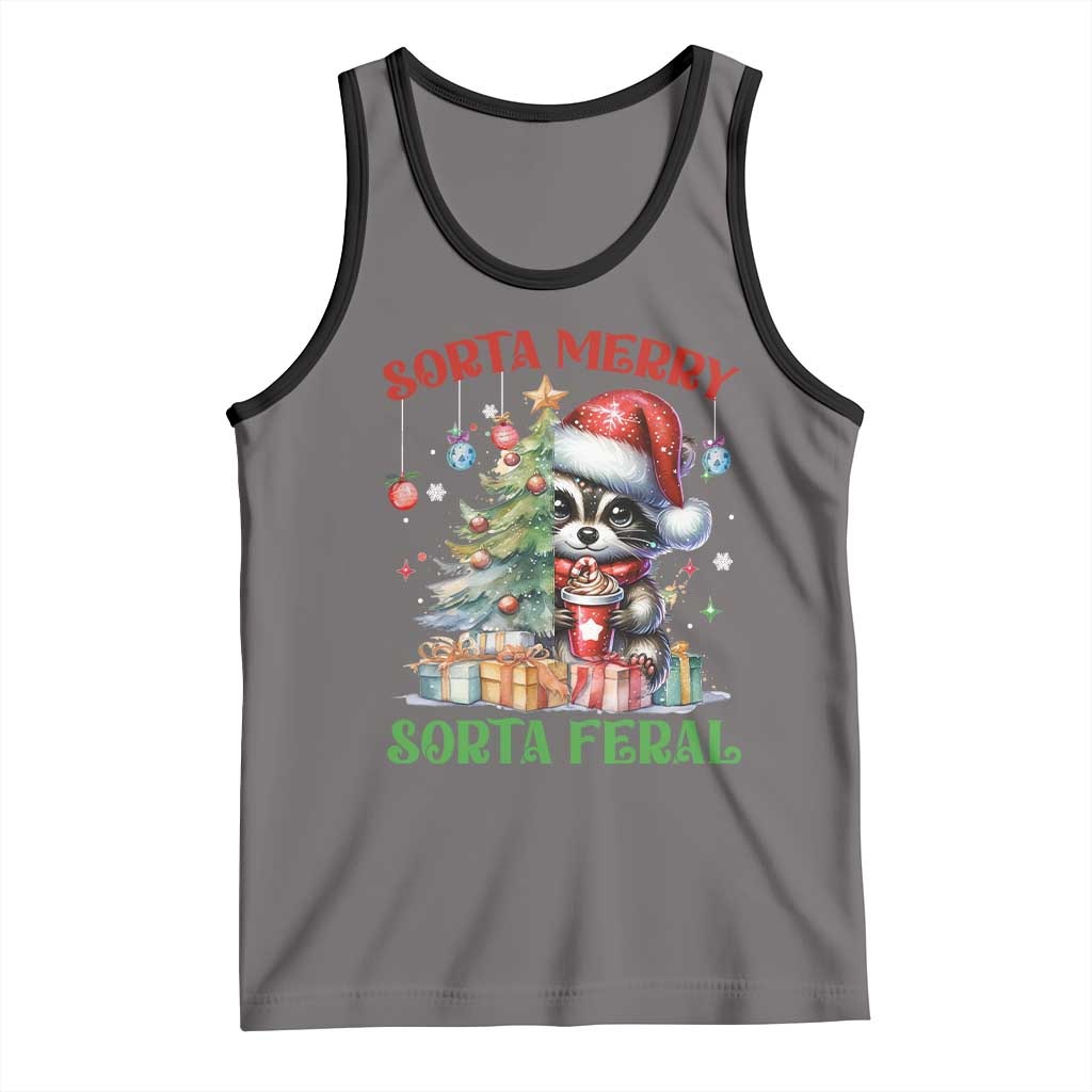 Funny Christmas Raccoon Tank Top Sorta Merry Sorta Feral Merry Trashmas