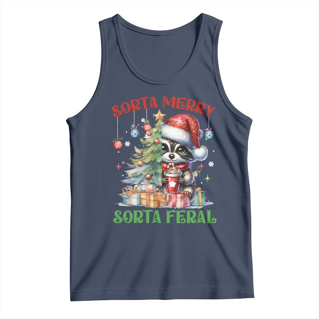 Funny Christmas Raccoon Tank Top Sorta Merry Sorta Feral Merry Trashmas
