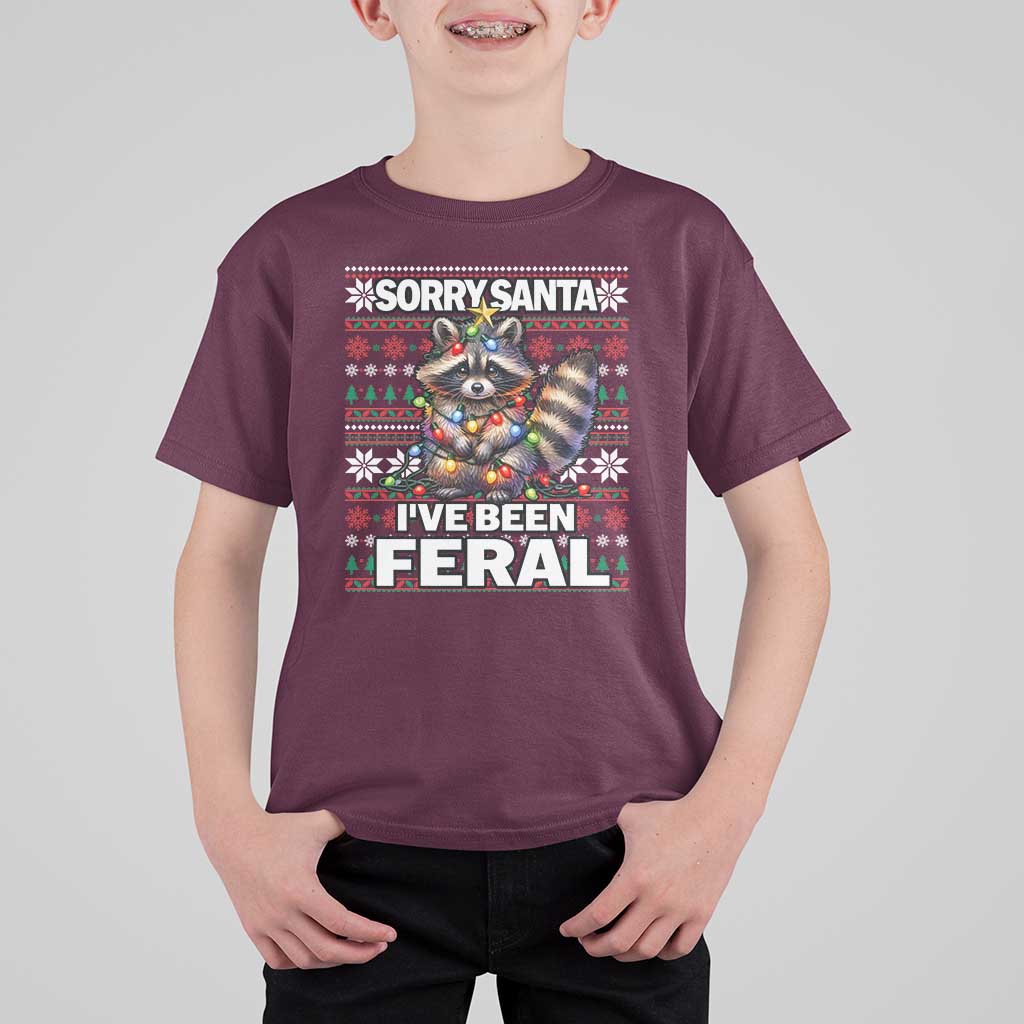 Funny Christmas Raccoon T Shirt For Kid Sorry Santa I've Been Feral - Wonder Print Shop