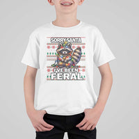 Funny Christmas Raccoon T Shirt For Kid Sorry Santa I've Been Feral - Wonder Print Shop