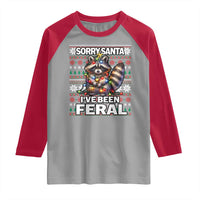 Funny Christmas Raccoon Raglan Shirt Sorry Santa I've Been Feral