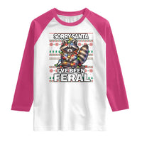 Funny Christmas Raccoon Raglan Shirt Sorry Santa I've Been Feral
