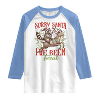 Funny Christmas Raccoon Raglan Shirt Sorry Santa I've Been Feral Reindeer