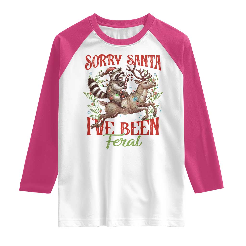 Funny Christmas Raccoon Raglan Shirt Sorry Santa I've Been Feral Reindeer