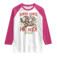 Funny Christmas Raccoon Raglan Shirt Sorry Santa I've Been Feral Reindeer