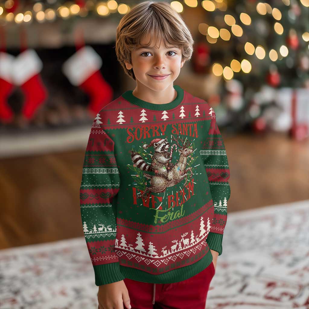 Funny Xmas Raccoon Ugly Christmas Sweater Sorry Santa I've Been Feral Reindeer - Wonder Print Shop