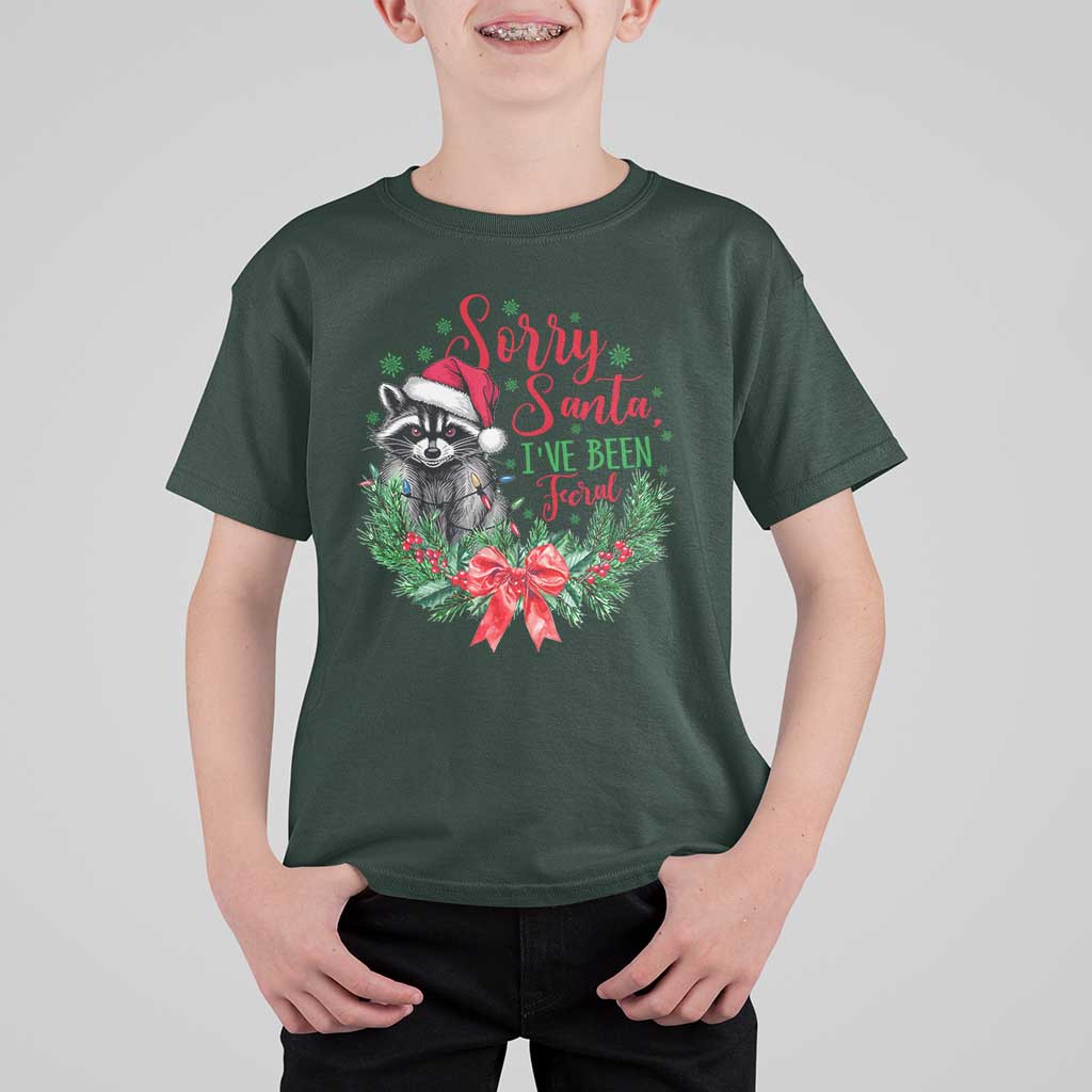 Funny Christmas T Shirt For Kid Sorry Santa I've Been Feral Raccoon - Wonder Print Shop