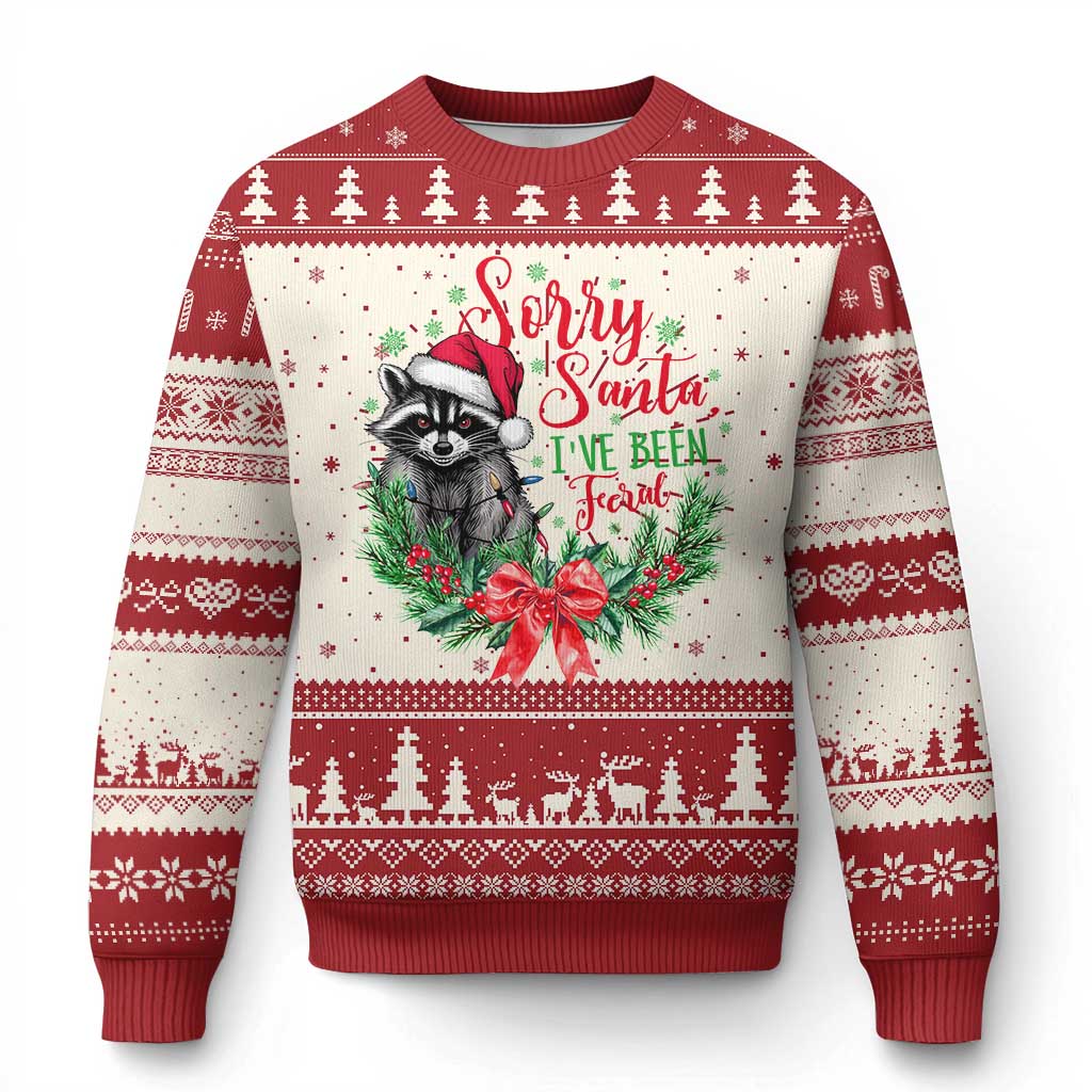 Funny Xmas Ugly Christmas Sweater Sorry Santa I've Been Feral Raccoon - Wonder Print Shop