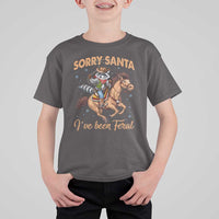 Funny Christmas Raccoon T Shirt For Kid Sorry Santa I've Been Feral Cowboy - Wonder Print Shop