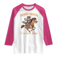 Funny Christmas Raccoon Raglan Shirt Sorry Santa I've Been Feral Cowboy