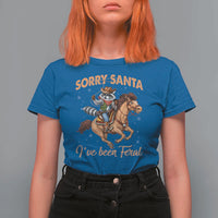 Funny Christmas Raccoon T Shirt For Women Sorry Santa I've Been Feral Cowboy - Wonder Print Shop