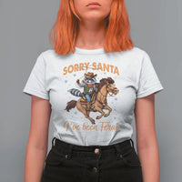 Funny Christmas Raccoon T Shirt For Women Sorry Santa I've Been Feral Cowboy - Wonder Print Shop